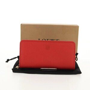 LOEWE Anagram Long Wallet Leather Red Auth